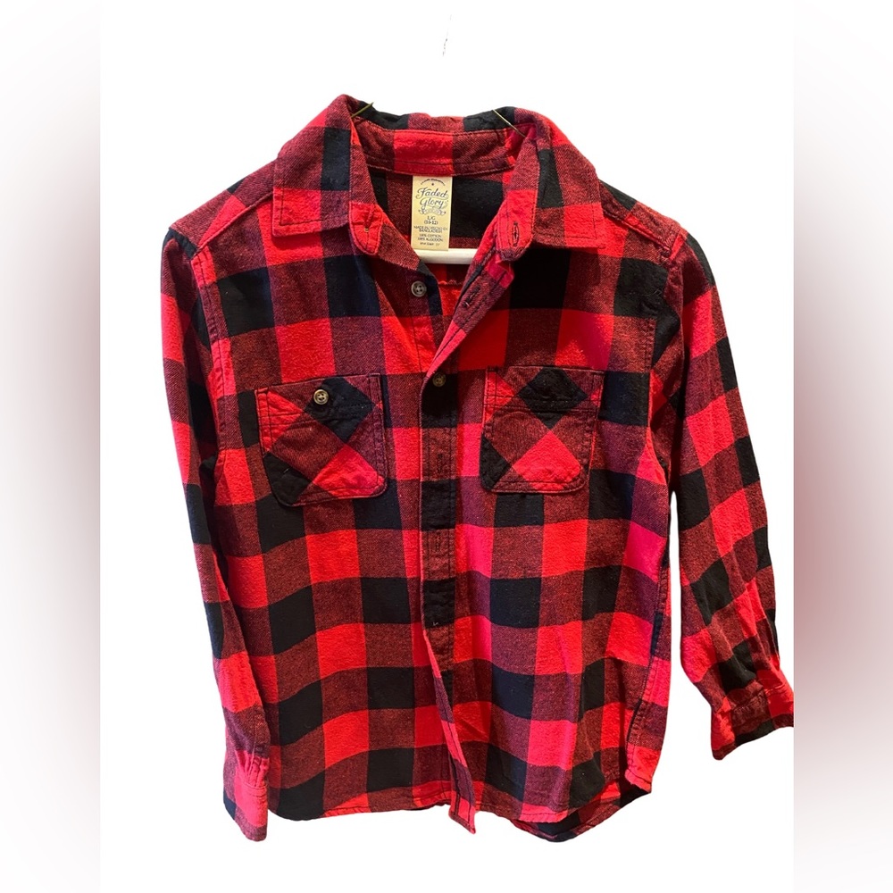Faded Glory Red PlaidCotton Flannel 2-Button-Pockets SHIRT